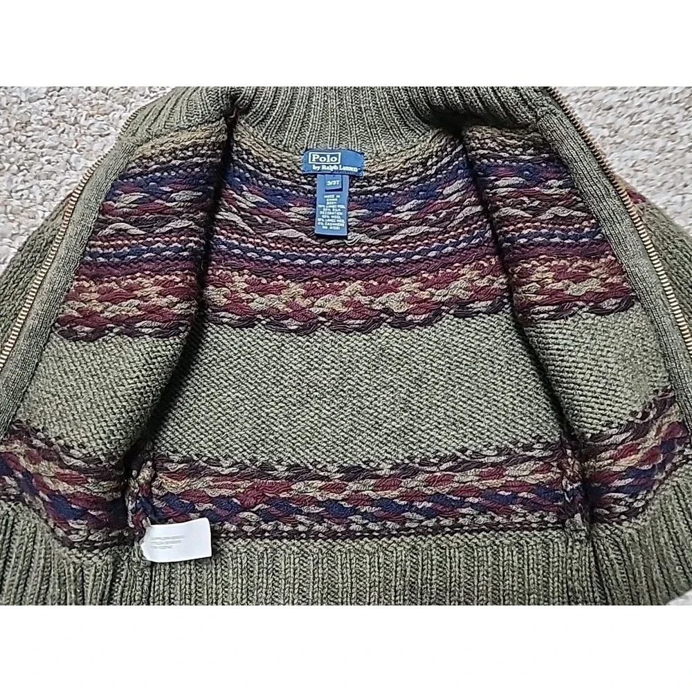 Vintage Toddler Polo Ralph Lauren Lambs Wool Silk Cashmere Sweater Zip Fair Isle